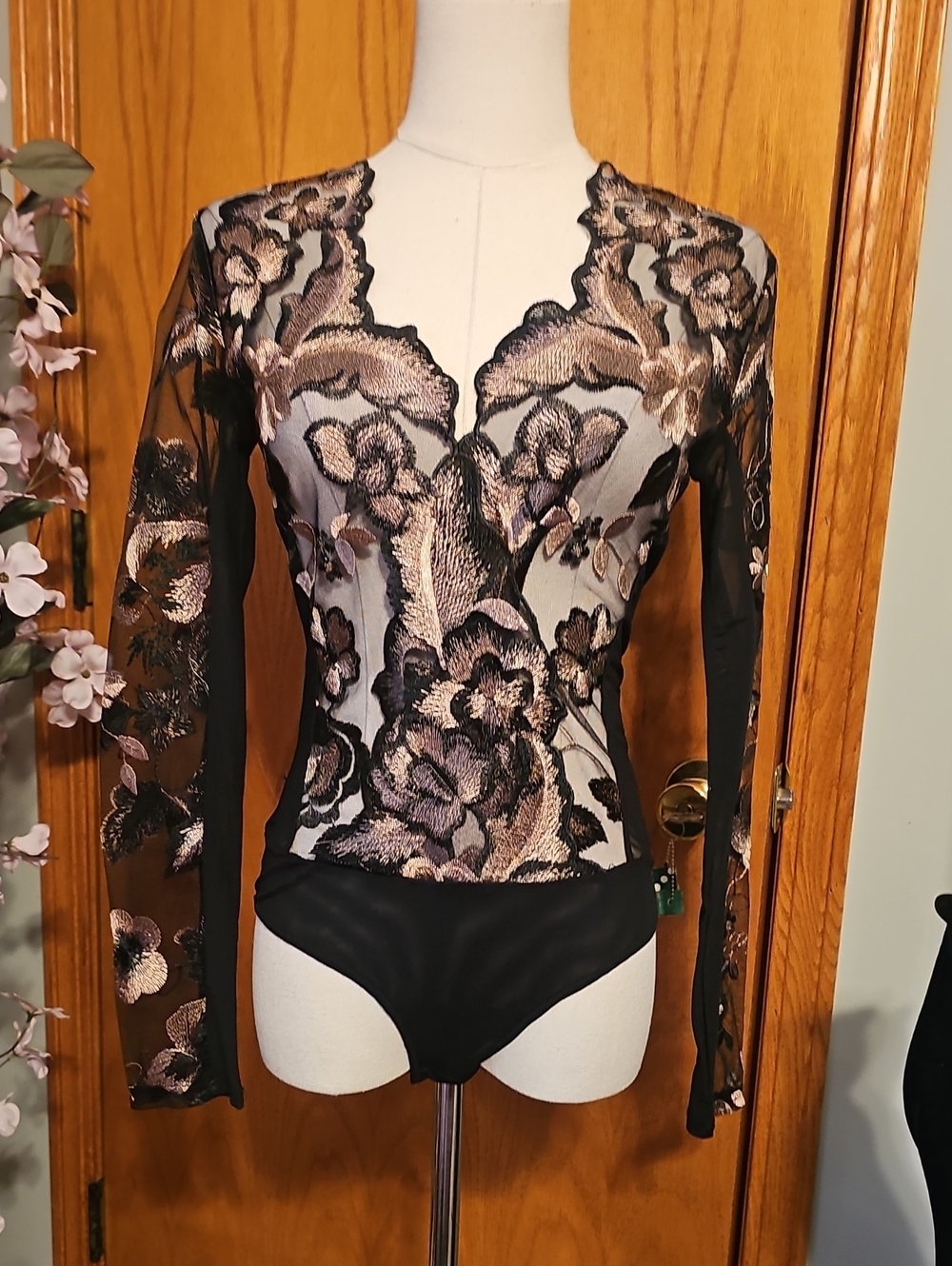 Bcbgmaxazria Sheer Embroidered Bodysuit